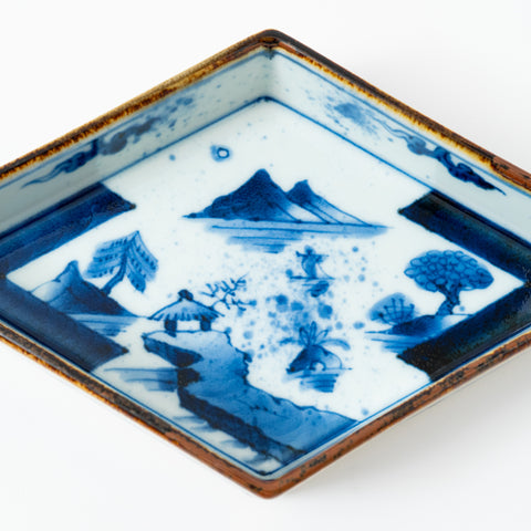 Underglaze Blue Landscape Arita Square Plate