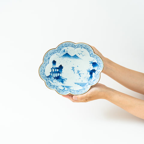 Underglaze Blue Landscape Arita Serving Bowl