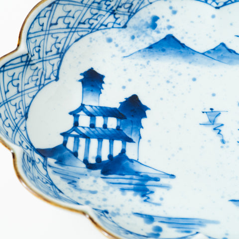 Underglaze Blue Landscape Arita Serving Bowl