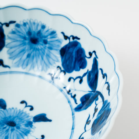 Underglaze Blue Chrysanthemum Arabesque  Arita Serving Bowl Set