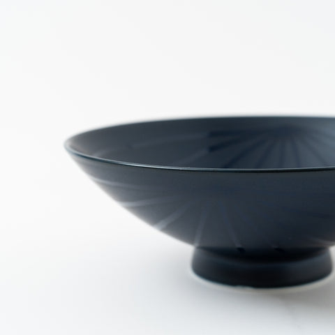 Hakusan Kiln Stripe Flat Hasami Rice Bowl