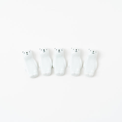 5 White Bears Arita Chopstick Rest Set