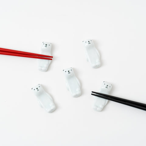 5 White Bears Arita Chopstick Rest Set