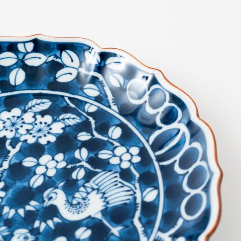 Underglaze Flowers and Birds Hasami Round Plate