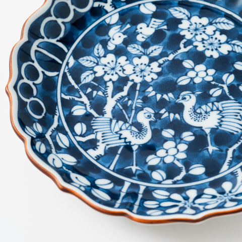 Underglaze Flowers and Birds Hasami Round Plate