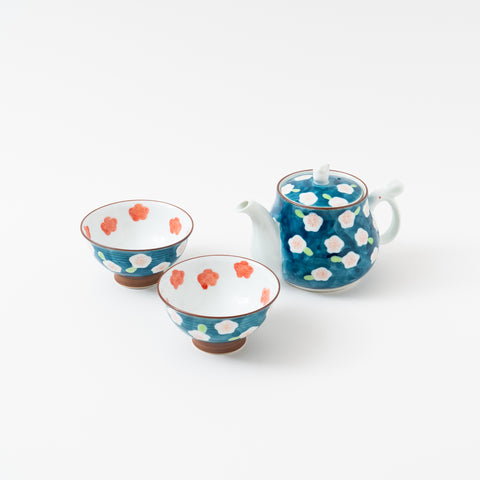 Plum Flower Print with Rabbit Shaped Handle Arita Tea Set