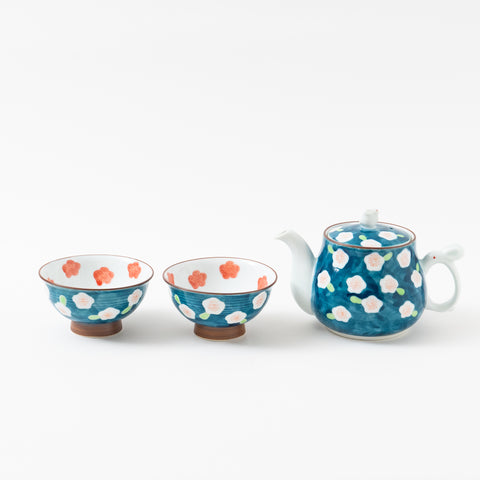 Plum Flower Print with Rabbit Shaped Handle Arita Tea Set