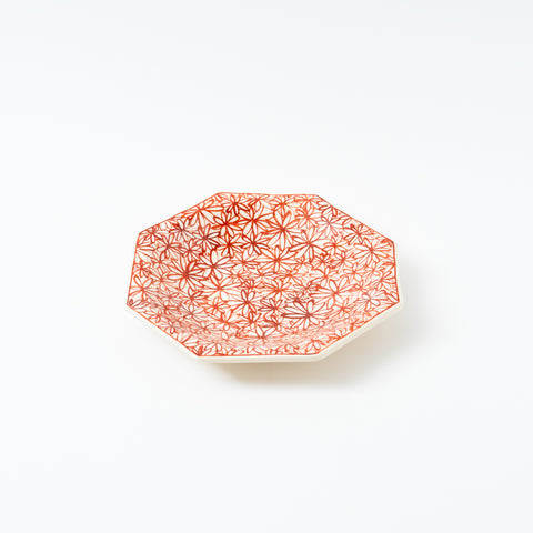 Hand-Printed  Flowers Octagon Hasami Serving Bowl