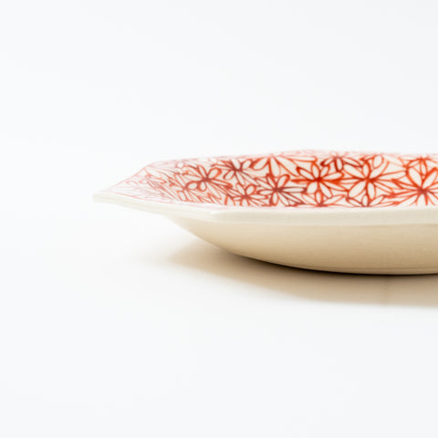 Hand-Printed  Flowers Octagon Hasami Serving Bowl