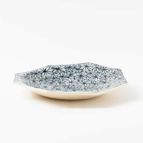 Hand-Printed  Flowers Octagon Hasami Serving Bowl