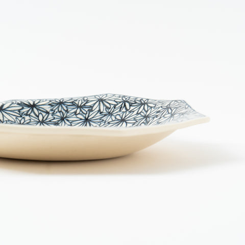 Hand-Printed  Flowers Octagon Hasami Serving Bowl