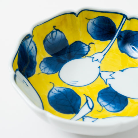 Eggplant Pattern Hand-Printed Hasami Serving Bowl