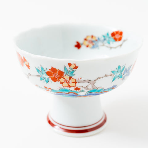 Japanese Traditional Nature Print High-Positioned Hasami Serving Bowl