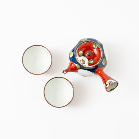 Red and Navy Camellia  Hasami Tea Set