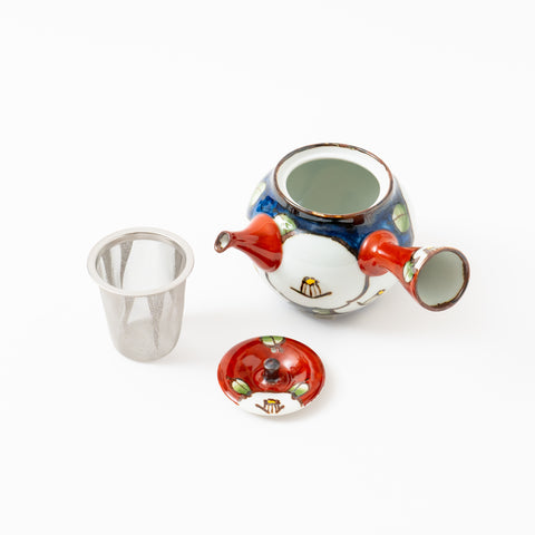 Red and Navy Camellia  Hasami Tea Set