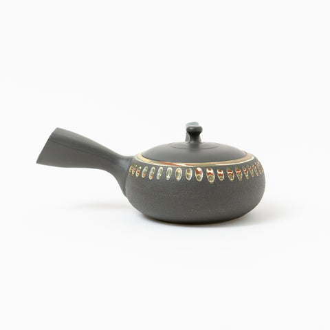 Flat Round Cut Swirl Pattern Tokoname Teapot