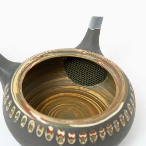 Flat Round Cut Swirl Pattern Tokoname Teapot