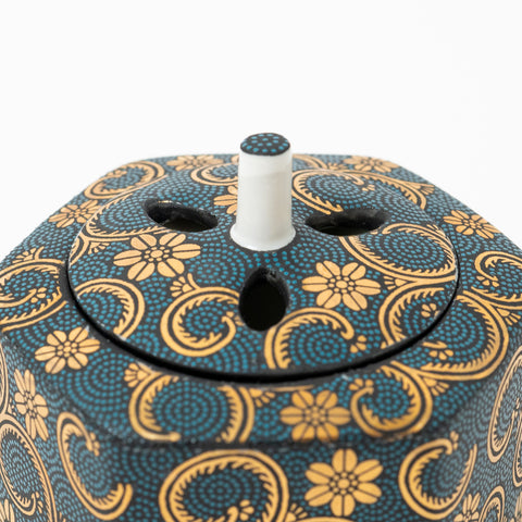 Blue Dots and Gold Flowers Kutani Incense Burner