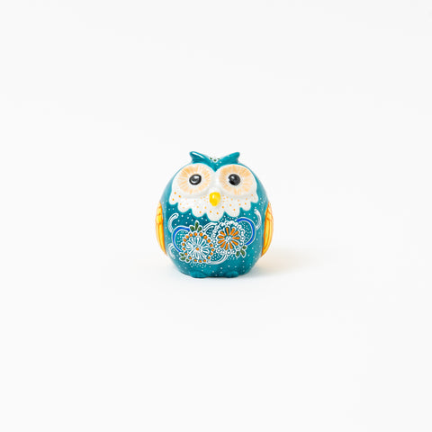 Green Patina Owl Figurine Kutani Ornament