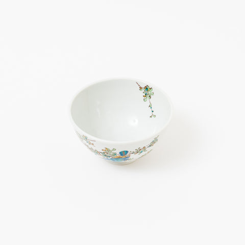 Kingfisher and Branch Patterns Kutani Rice Bowl