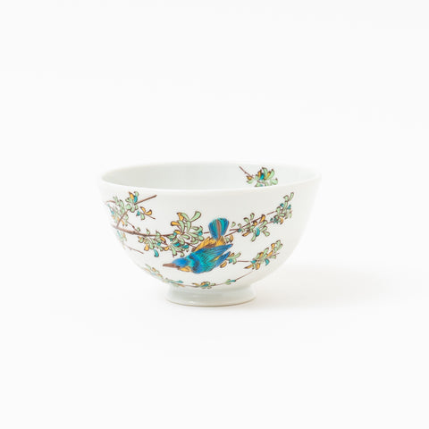 Kingfisher and Branch Patterns Kutani Rice Bowl