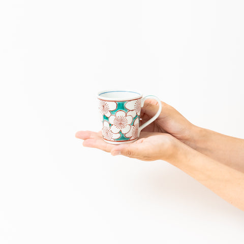 Green Plum Flowers Kutani Mug Cup