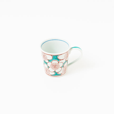 Green Plum Flowers Kutani Mug Cup