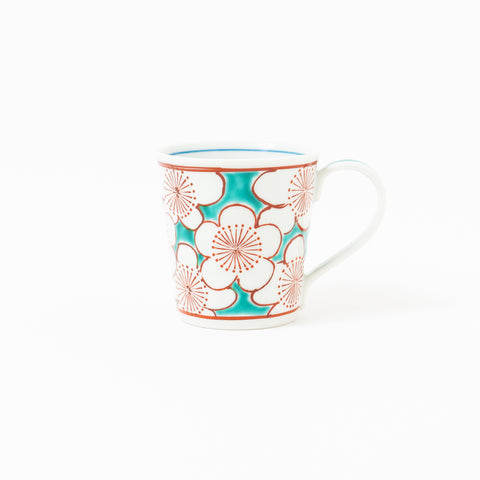 Green Plum Flowers Kutani Mug Cup