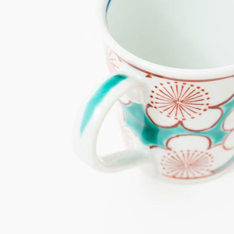 Green Plum Flowers Kutani Mug Cup