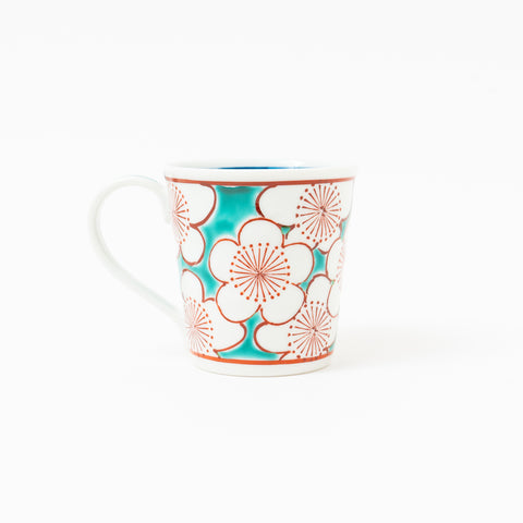 Green Plum Flowers Kutani Mug Cup