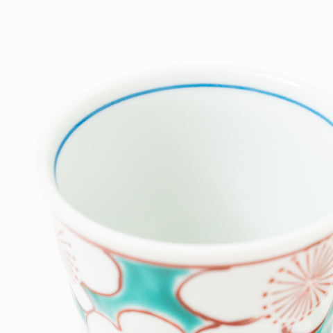 Green Plum Flowers Kutani Mug Cup