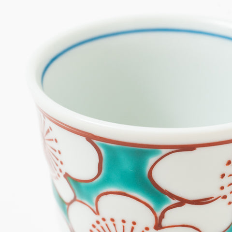 Green Plum Flowers Kutani Mug Cup