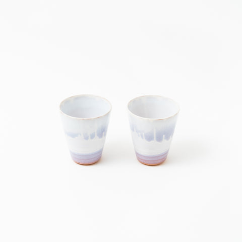 Chinshu Kiln Flowing Glaze Design Hagi Sake Cup Pair