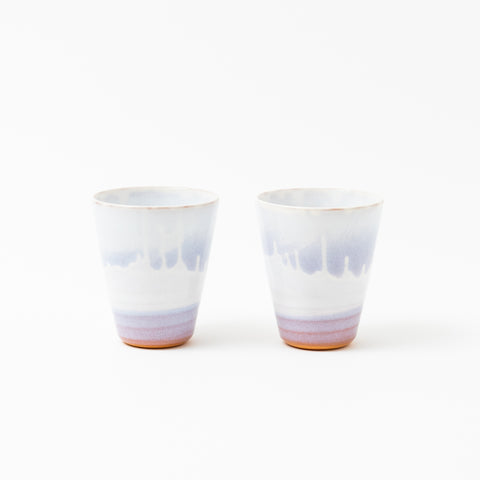 Chinshu Kiln Flowing Glaze Design Hagi Sake Cup Pair