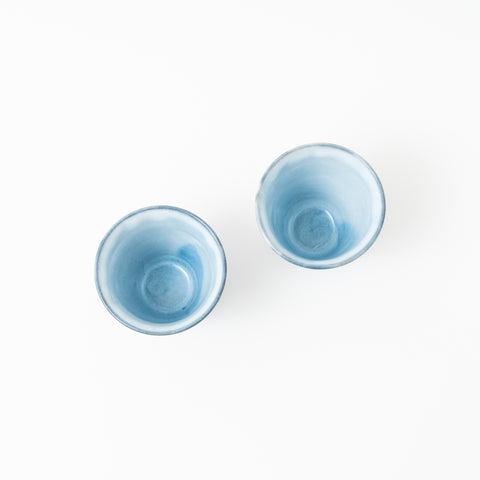 Tenryu KilnBlue Glaze with White Drizzle Pattern Hagi Sake Cup Pair