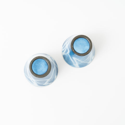 Tenryu KilnBlue Glaze with White Drizzle Pattern Hagi Sake Cup Pair