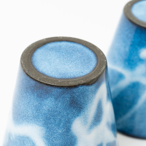 Tenryu KilnBlue Glaze with White Drizzle Pattern Hagi Sake Cup Pair