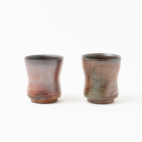 Carbonization Pattern Sangiri Bizen Tea Cup Pair