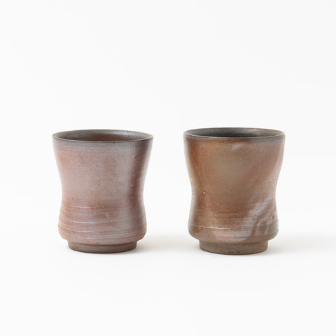 Carbonization Pattern Sangiri Bizen Tea Cup Pair