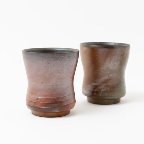 Carbonization Pattern Sangiri Bizen Tea Cup Pair