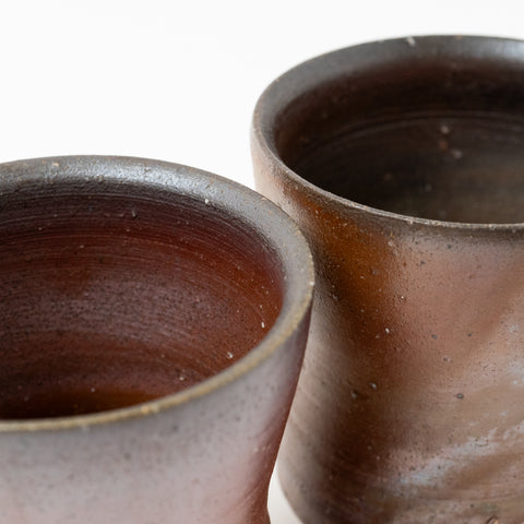 Carbonization Pattern Sangiri Bizen Tea Cup Pair